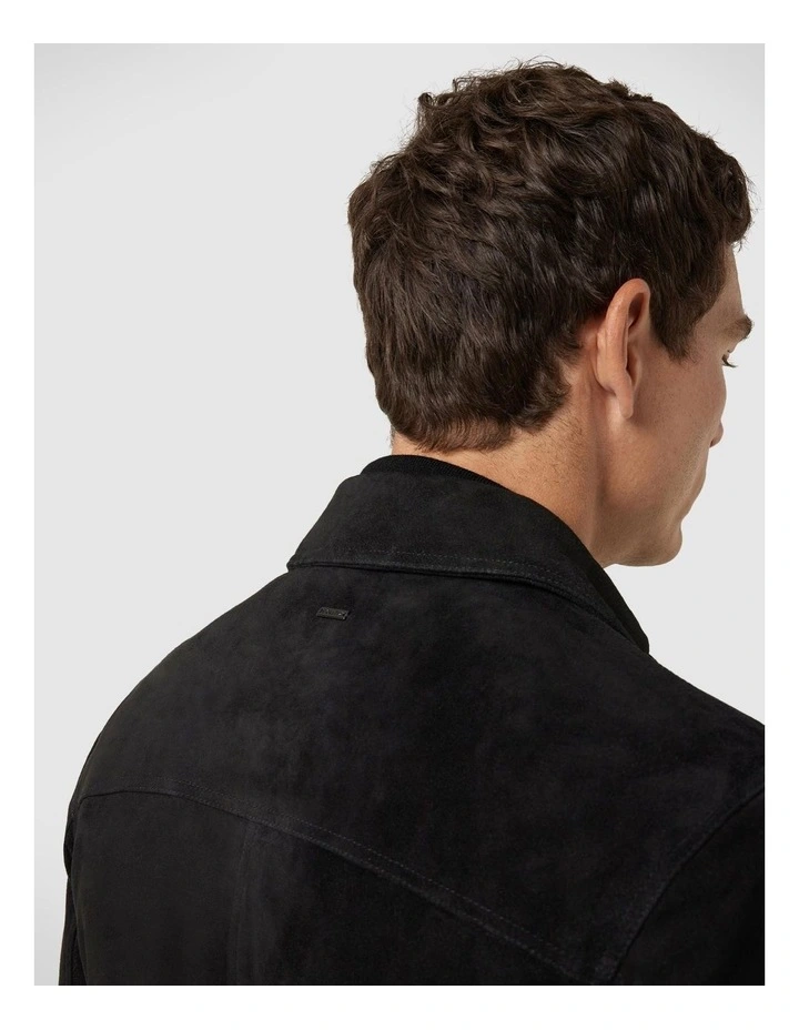Suede Zip Through Trucker Jacket in Black image 6