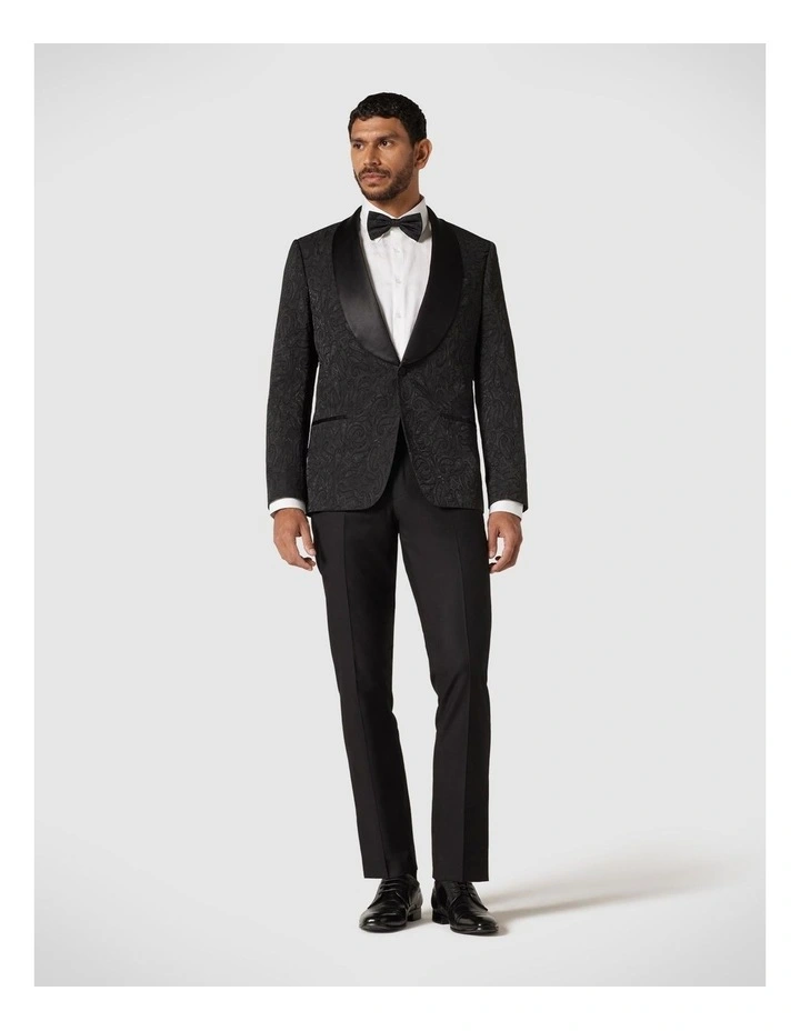 Slim Stretch Paisley Jacquard Tuxedo in Black image 3