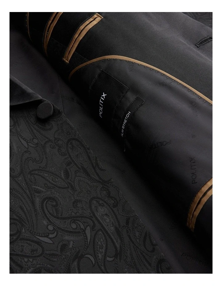 Slim Stretch Paisley Jacquard Tuxedo in Black image 7