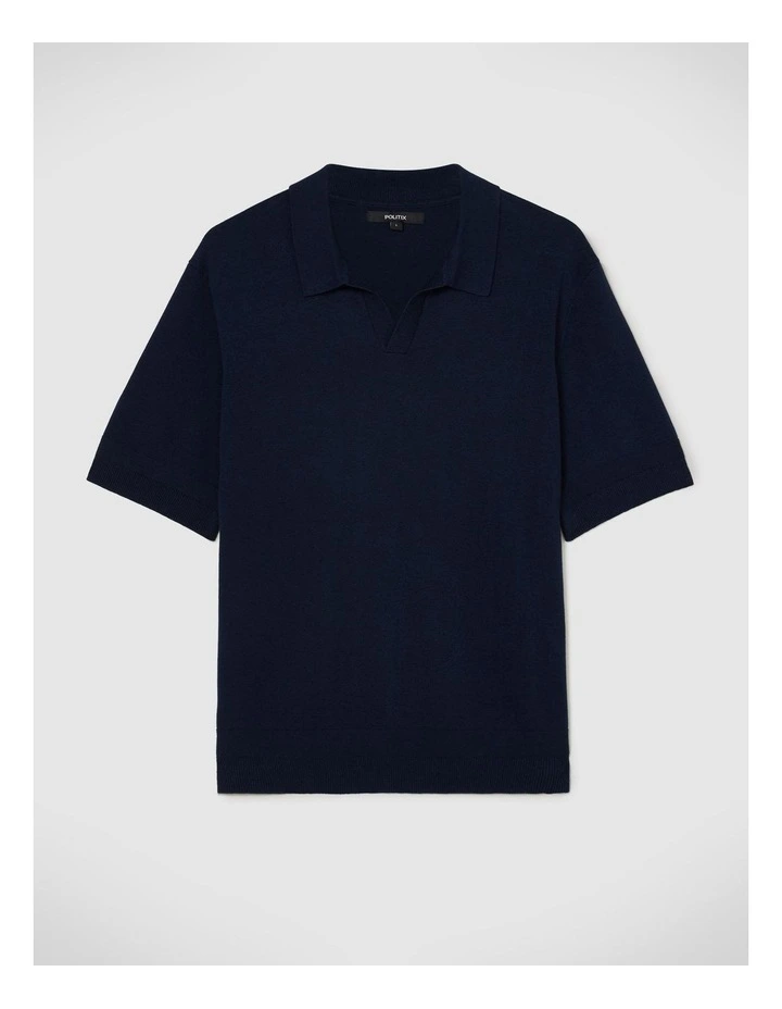 Short Sleeve Trophy Neck Knit in Navy image 2
