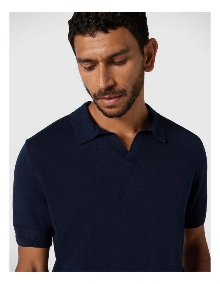 Short Sleeve Trophy Neck Knit in Navy image 4