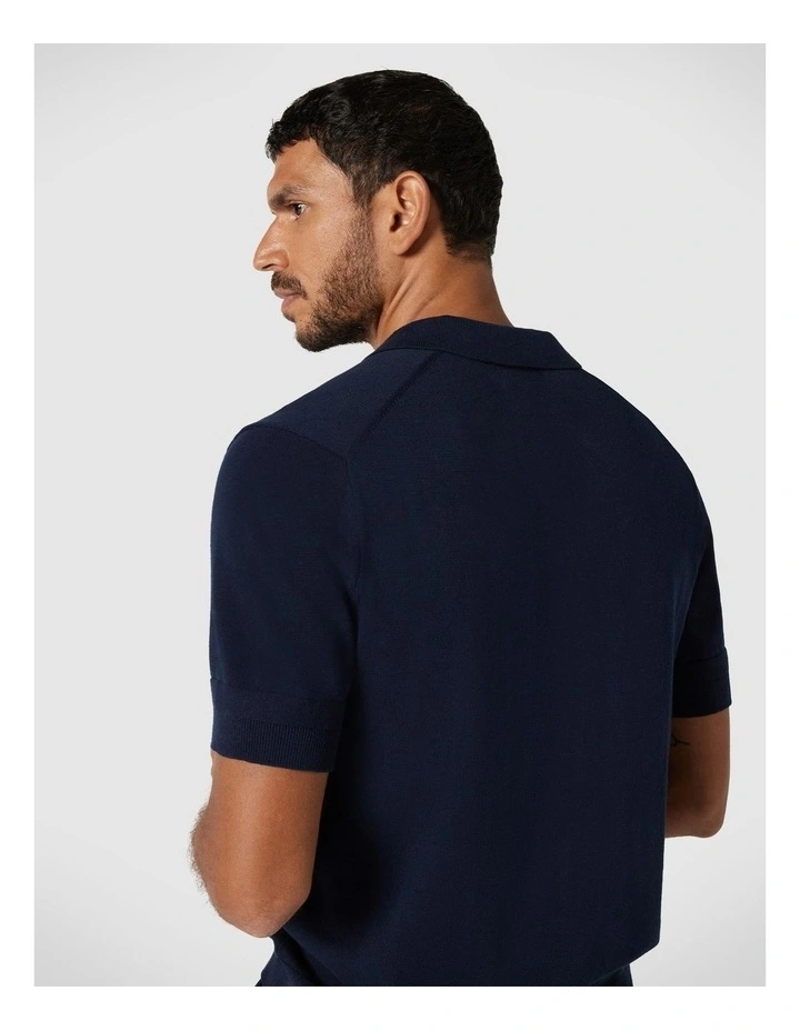 Short Sleeve Trophy Neck Knit in Navy image 5