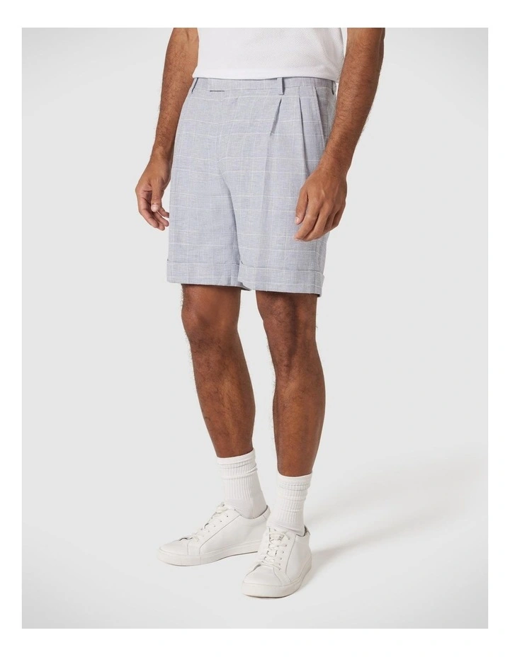 Regular Double Pleat Tailored Short in Blue Check image 4