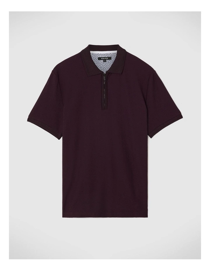 Textured Zip-up Polo in Aubergine image 2
