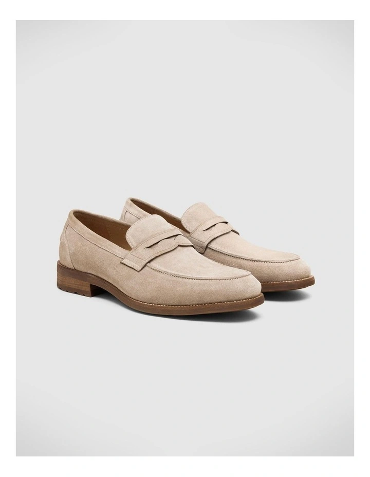 Suede Penny Loafers With Bolder Tread in Taupe image 1