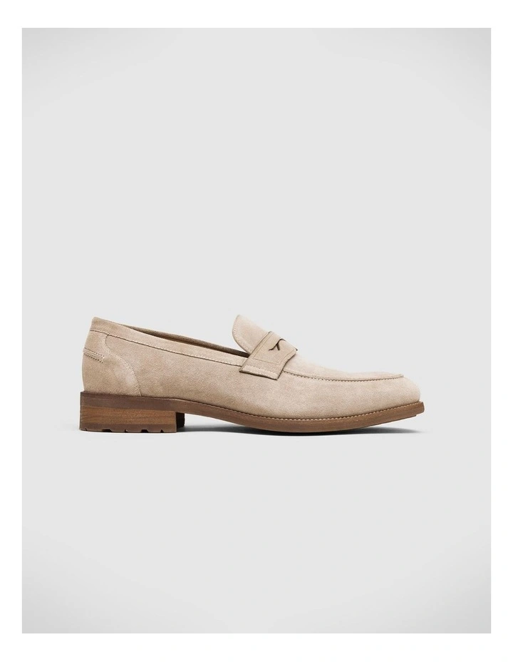 Suede Penny Loafers With Bolder Tread in Taupe image 2