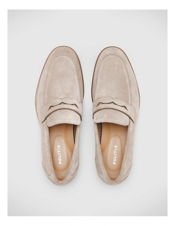 Suede Penny Loafers With Bolder Tread in Taupe image 3