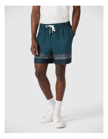 Panel Print Elasticated Shorts in Green