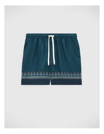 Panel Print Elasticated Shorts in Green