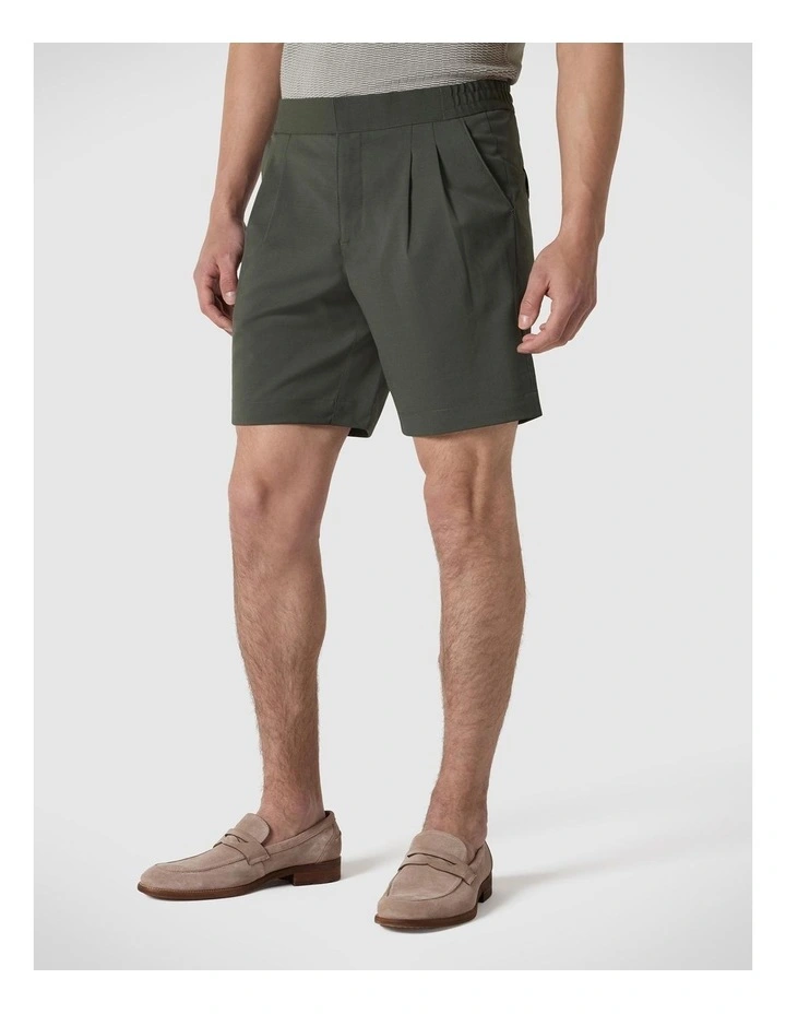 Wool Blend Elastic Waist Tailored Short in Khaki image 1