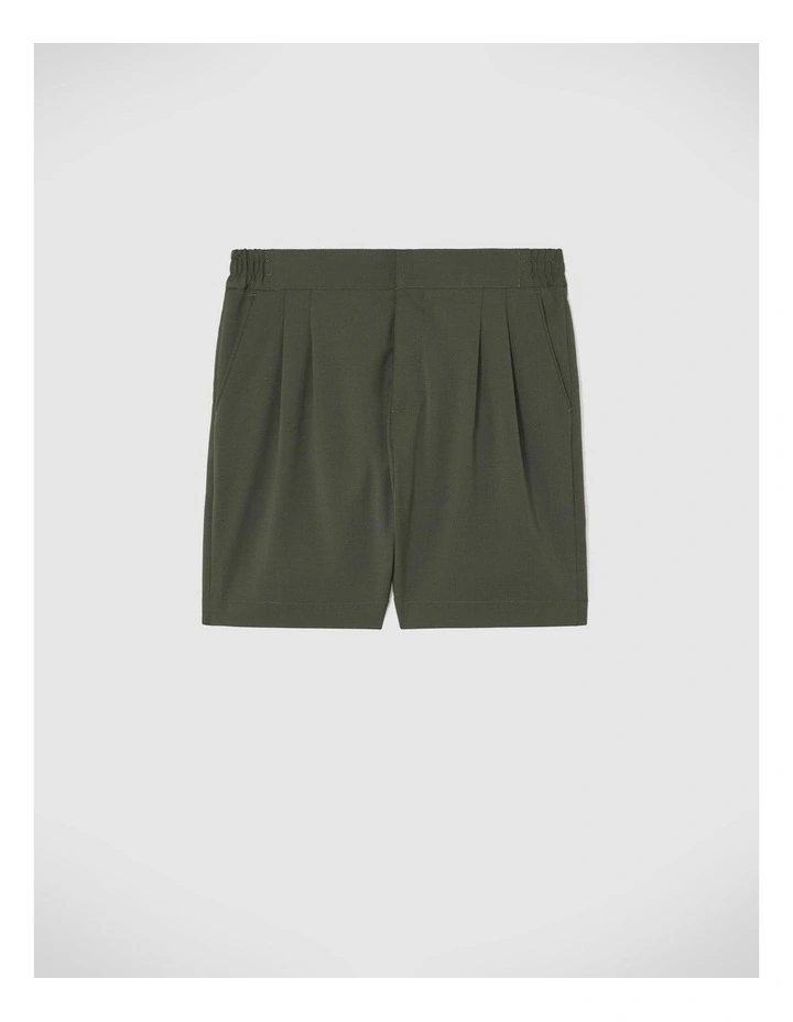 Wool Blend Elastic Waist Tailored Short in Khaki image 2