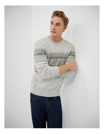 Fairisle Crew Neck Knit in Grey Marle