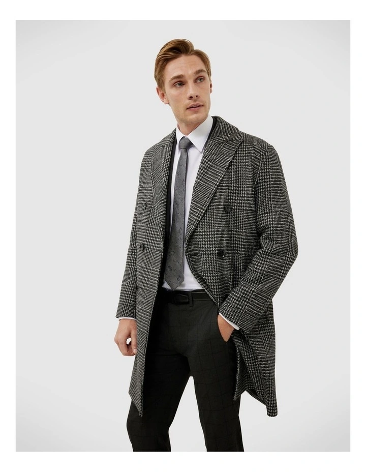 Double Breasted Check Coat in Black image 1
