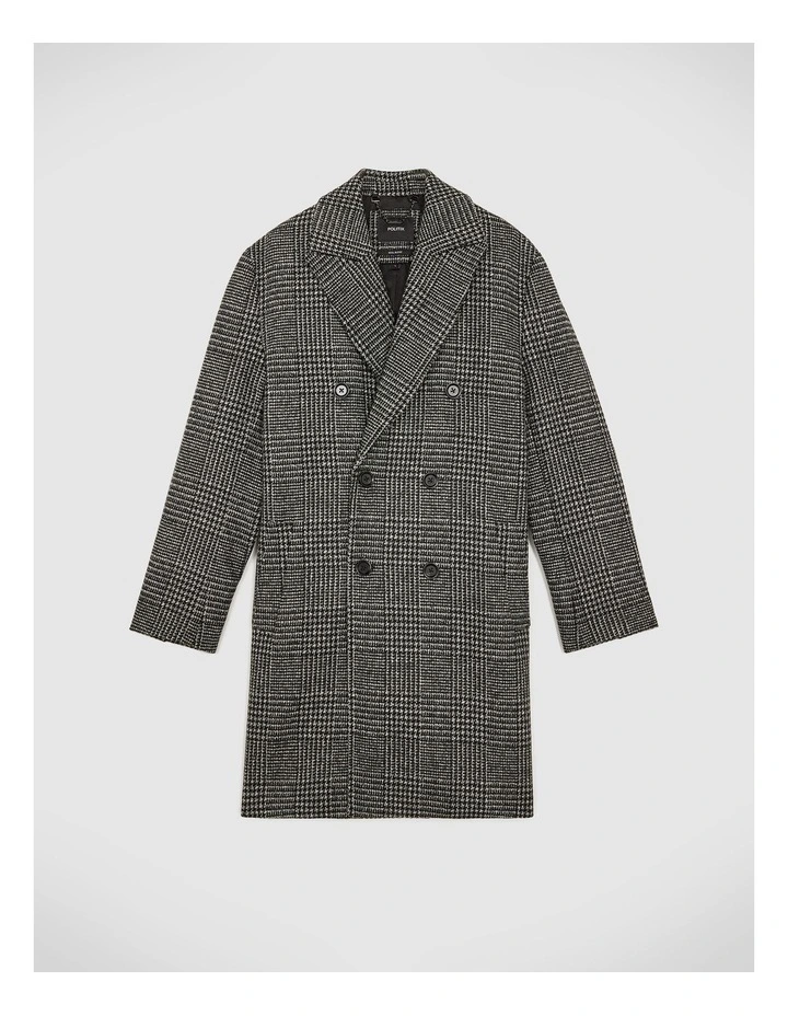 Double Breasted Check Coat in Black image 2