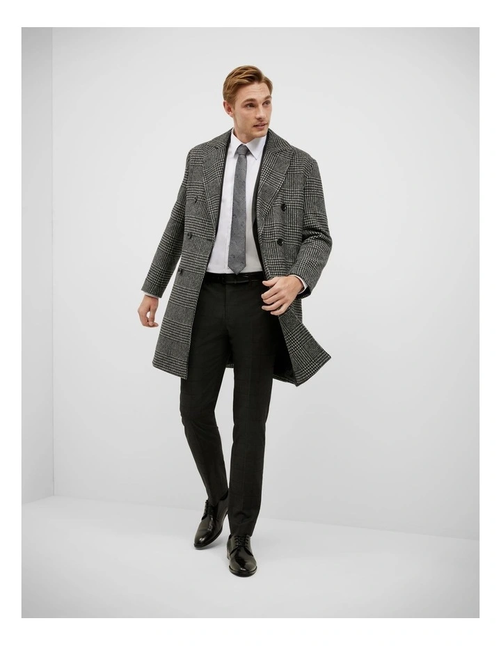 Double Breasted Check Coat in Black image 3