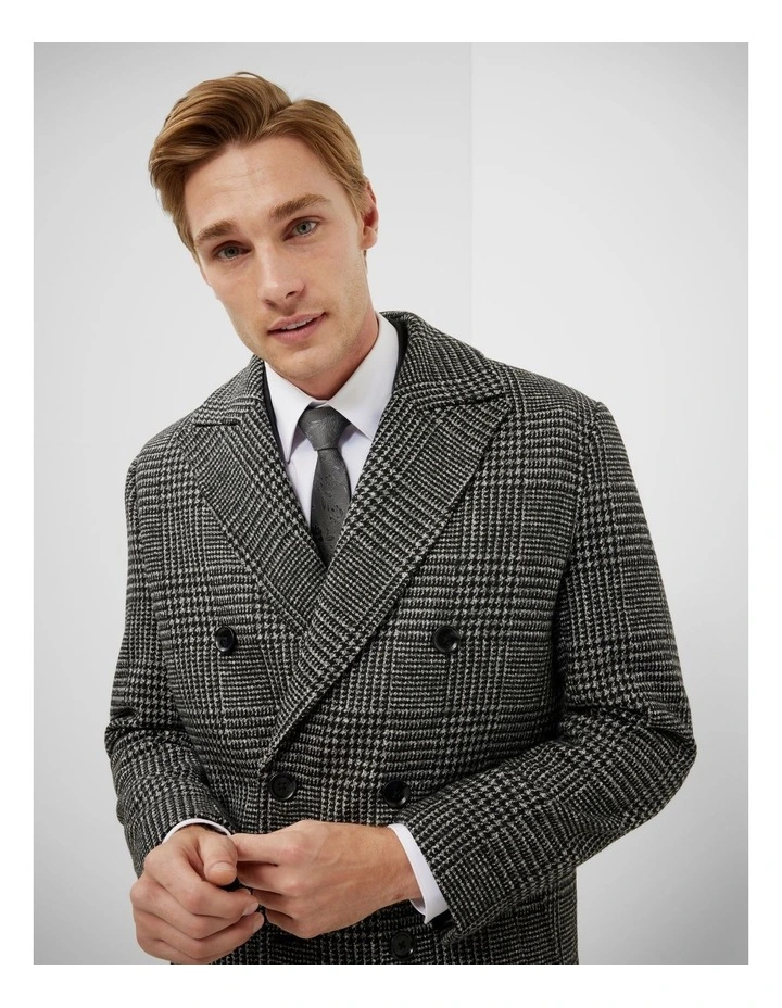 Double Breasted Check Coat in Black image 4