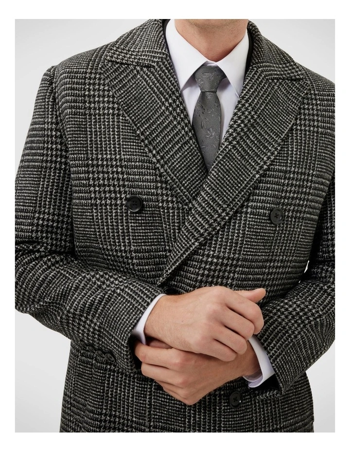 Double Breasted Check Coat in Black image 7