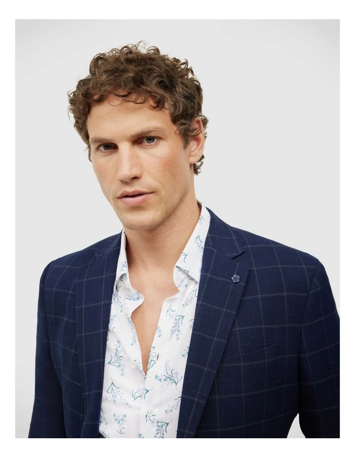 Sebastian Windowpane Check Tailored Jacket in Navy Windowpane image 4