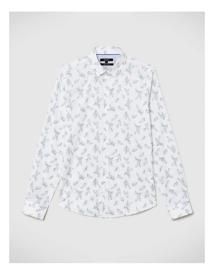 Javier Bouquet Floral Long Sleeve Printed Shirt in White image 2