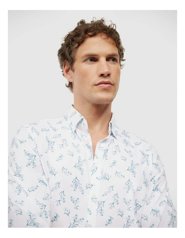 Javier Bouquet Floral Long Sleeve Printed Shirt in White image 4