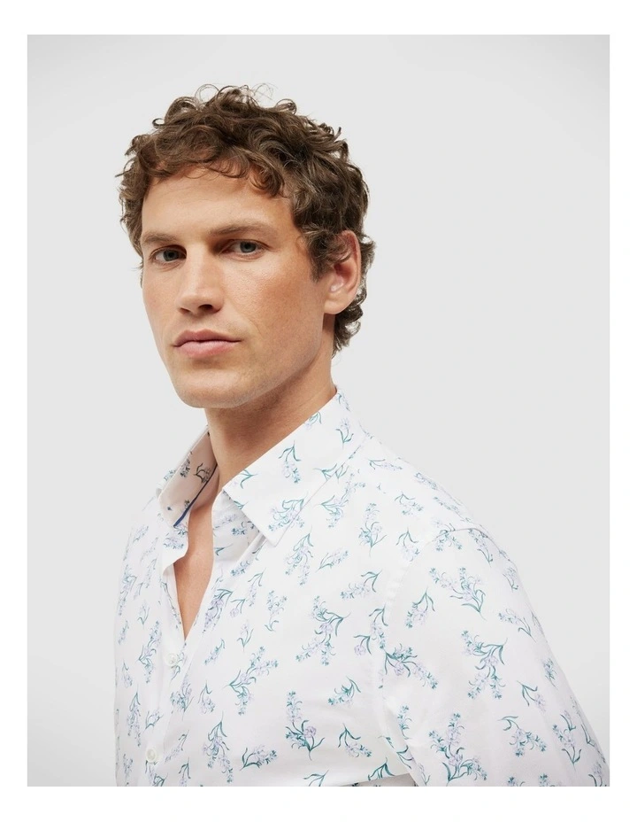 Javier Bouquet Floral Long Sleeve Printed Shirt in White image 5