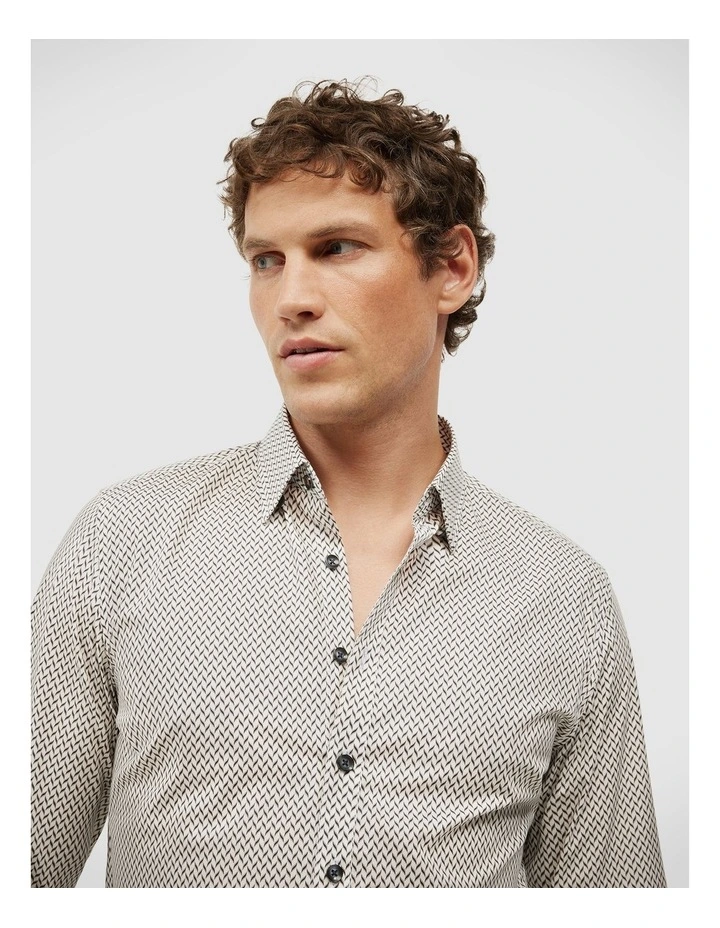 Everett Herringbone Printed Long Sleeve Shirt in Fawn image 1