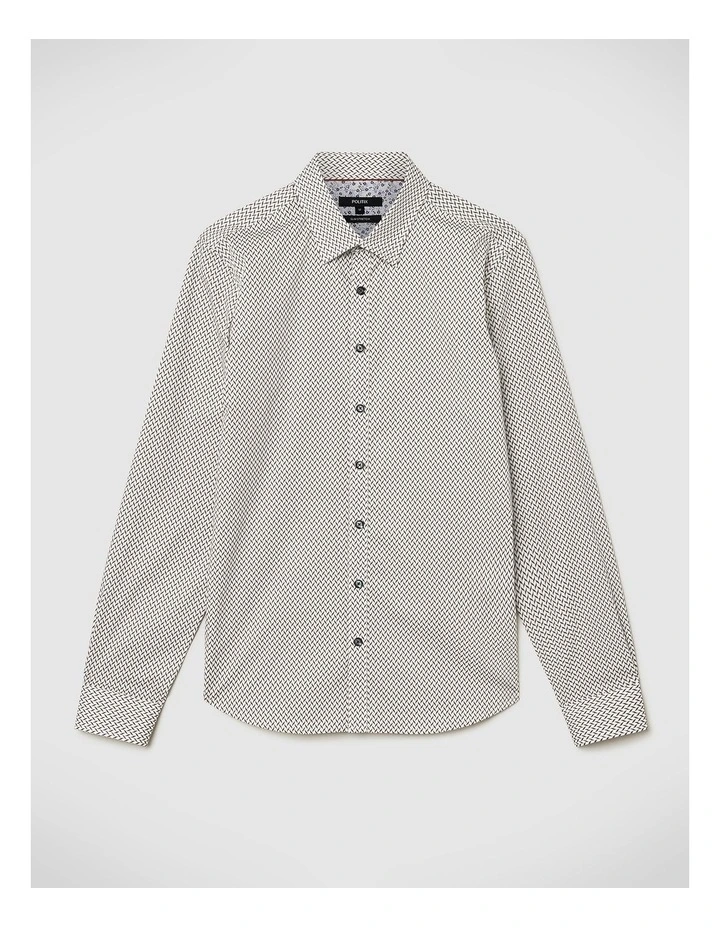Everett Herringbone Printed Long Sleeve Shirt in Fawn image 2
