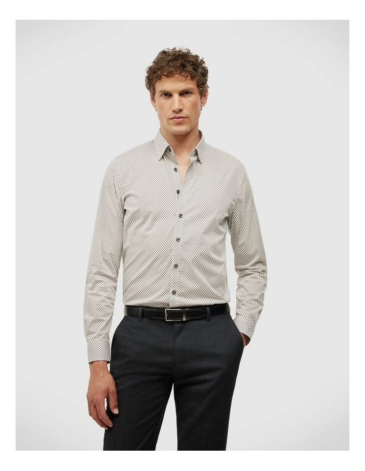 Everett Herringbone Printed Long Sleeve Shirt in Fawn image 5