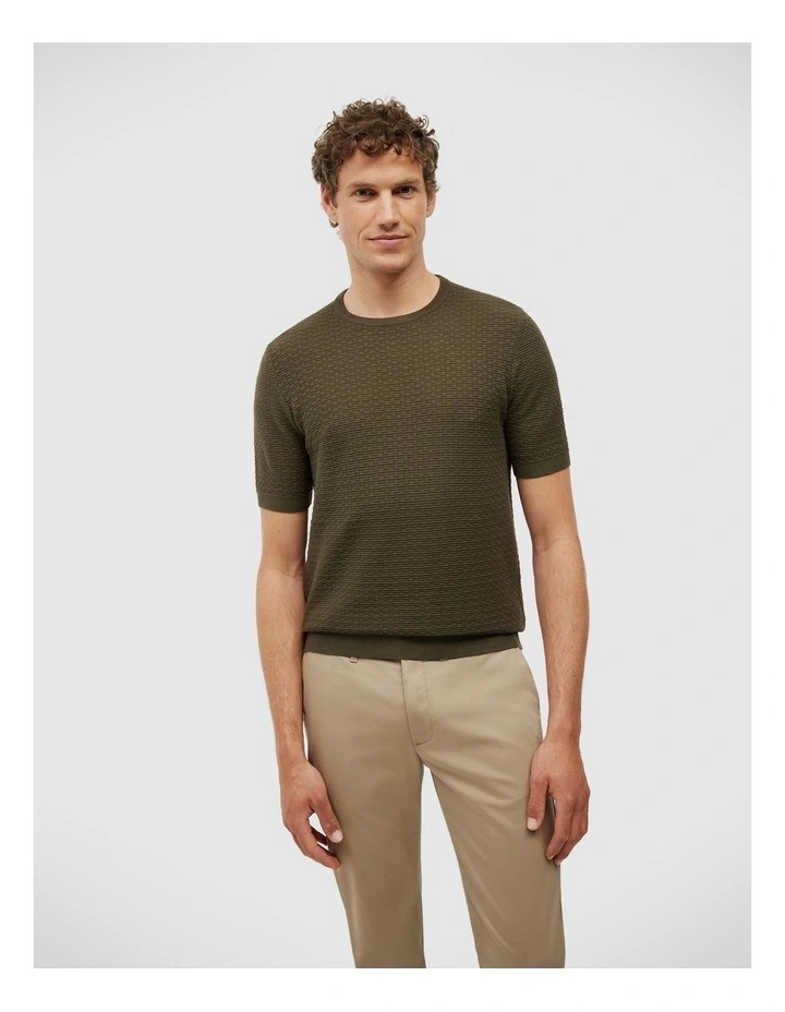 Frank Textured Short Sleeve Knit in Dark Khaki image 1