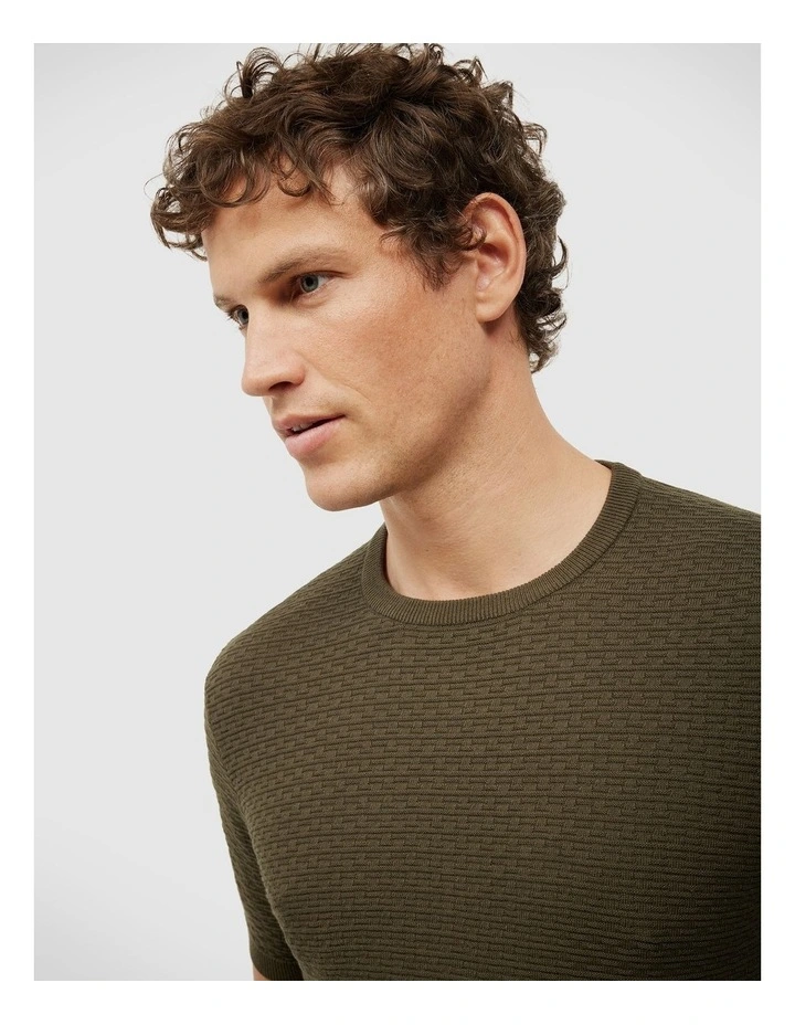 Frank Textured Short Sleeve Knit in Dark Khaki image 3