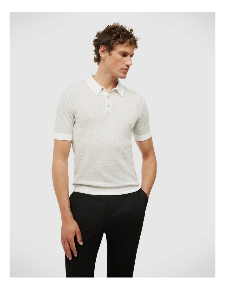Orlando Two-tone Short Sleeve Polo Knit in Grey Marle image 3