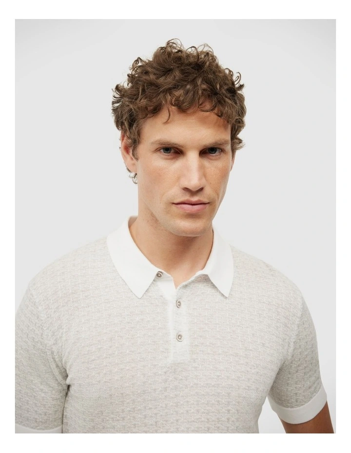 Orlando Two-tone Short Sleeve Polo Knit in Grey Marle image 4