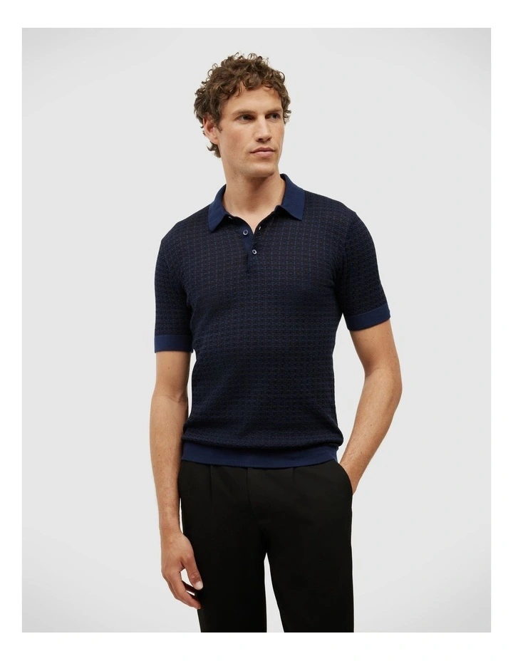 Orlando Two-tone Short Sleeve Polo Knit in Navy image 3