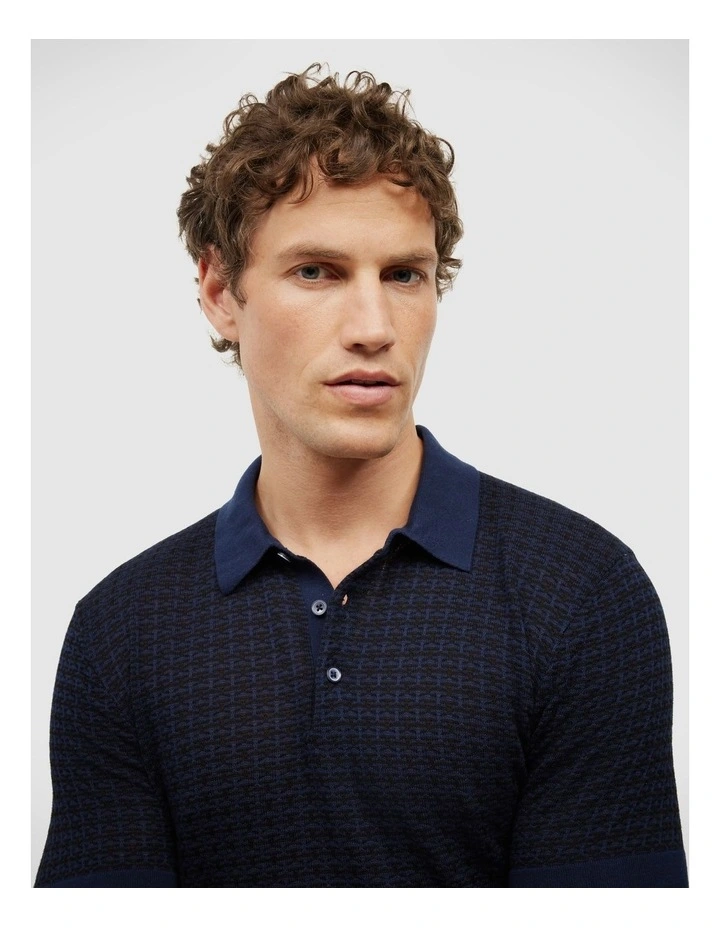 Orlando Two-tone Short Sleeve Polo Knit in Navy image 4