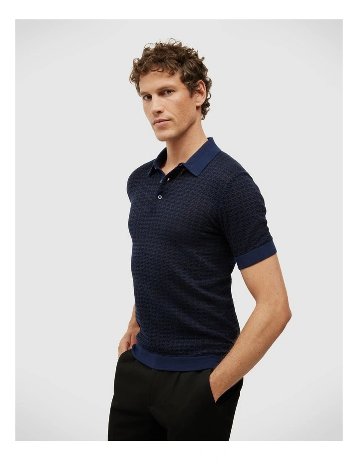 Orlando Two-tone Short Sleeve Polo Knit in Navy image 5