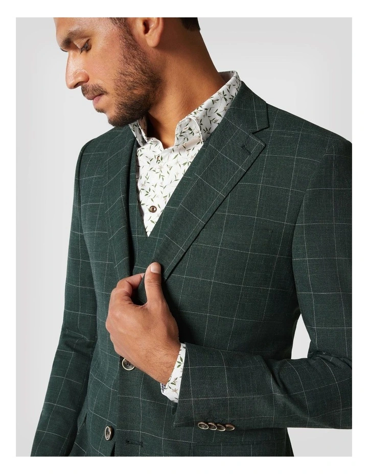 Slim Stretch Windowpane Check Tailored Jacket in Forest Windowpane image 3