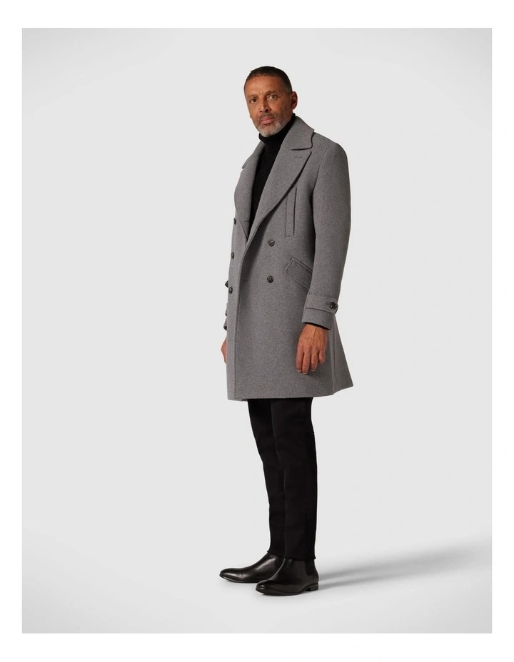 Premium Wool Double Breasted Overcoat in Charcoal Marle image 2