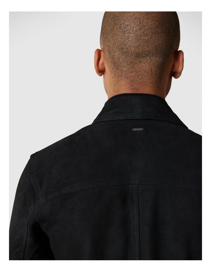 Suede Zip Through Trucker Jacket in Black image 5