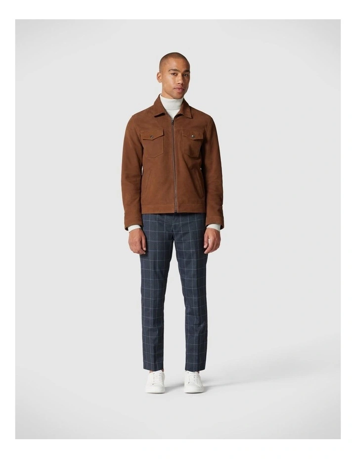 Suede Zip Through Trucker Jacket in Tan image 2