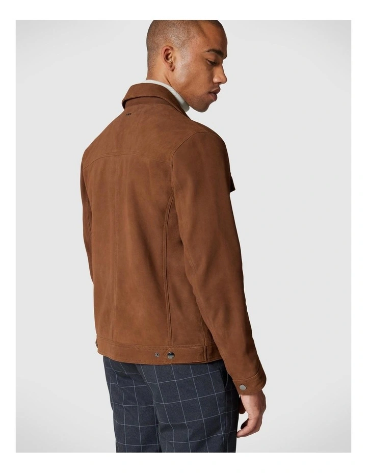 Suede Zip Through Trucker Jacket in Tan image 4