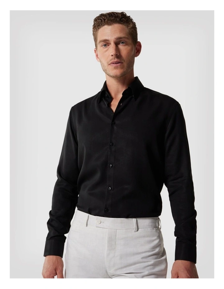 Spanish Tencel Long Sleeve Shirt in Black image 2