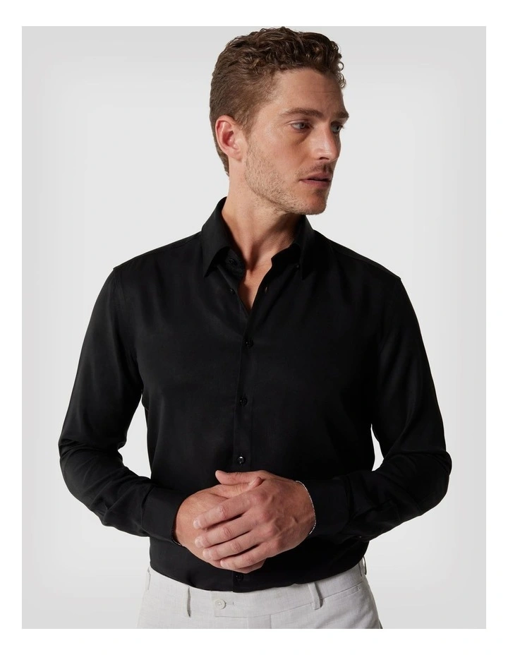 Spanish Tencel Long Sleeve Shirt in Black image 3