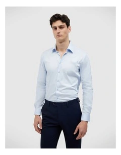Long Sleeve Regular Stretch Shirt in Mid Blue