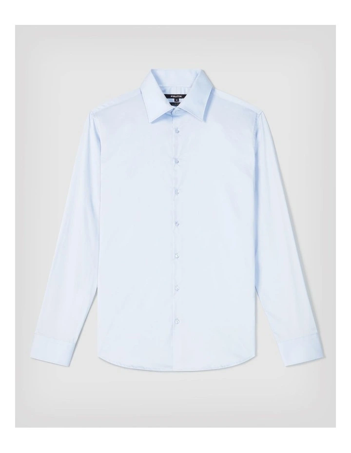 Long Sleeve Regular Stretch Shirt in Mid Blue image 2