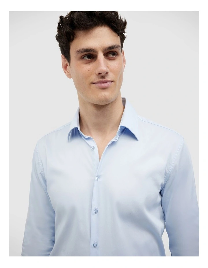 Long Sleeve Regular Stretch Shirt in Mid Blue image 3