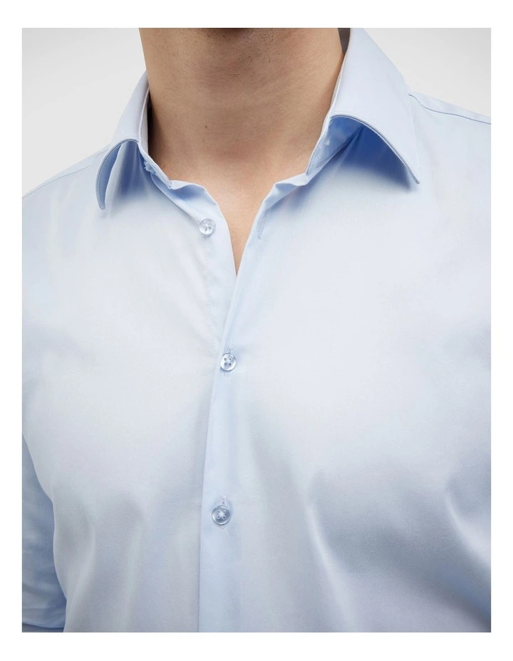 Long Sleeve Regular Stretch Shirt in Mid Blue image 4