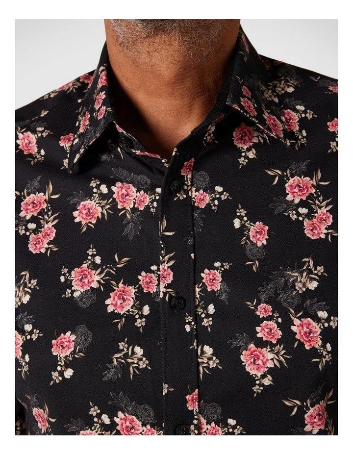 Slim Long Sleeve Floral Shirt in Black/Pink image 2