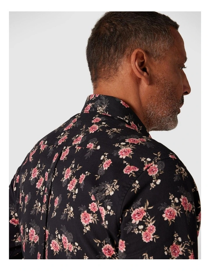 Slim Long Sleeve Floral Shirt in Black/Pink image 4