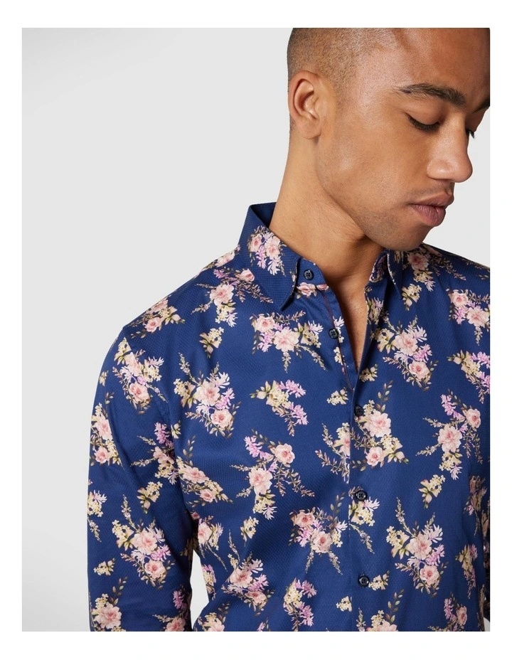 Politix Regular Long Sleeve Floral Shirt in Navy/pink MYER