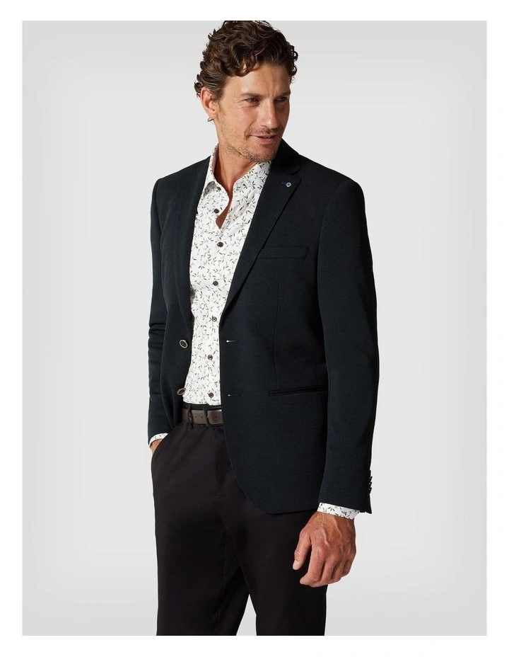 Slim Stretch Knitted Tailored Blazer in Dark Green image 1
